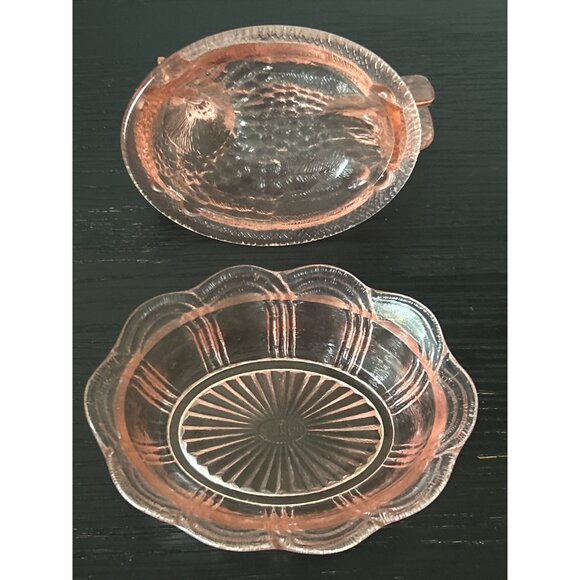 VTG Fenton Glass Hen on Nest Dish in Country Peach Split-Tail Scalloped Edge MCM - Picture 7 of 13